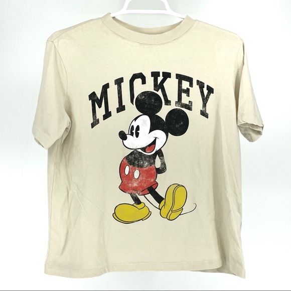 DISNEY X H&M MICKEY MOUSE GRAPHIC T-SHIRT CREAM BLACK RED T-SHIRT - Picture 2 of 5